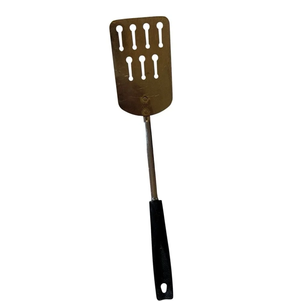 Vintage Ekco USA Keyhole Slotted Spatula Turner Stainless Steel Black Handle 13
